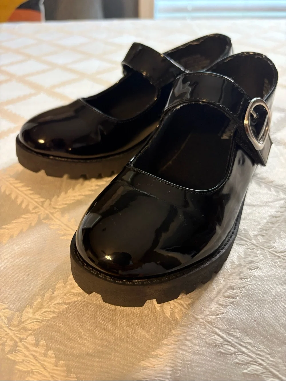 Girls' Black Patent Mary Jane Shoes with Velcro Buckle